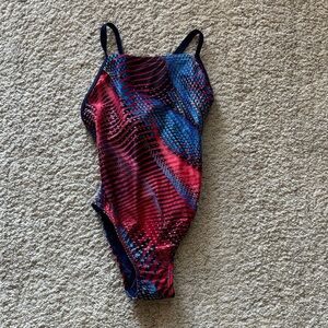 Speedo Kids One Piece Swimsuit - Red and Blue Waves